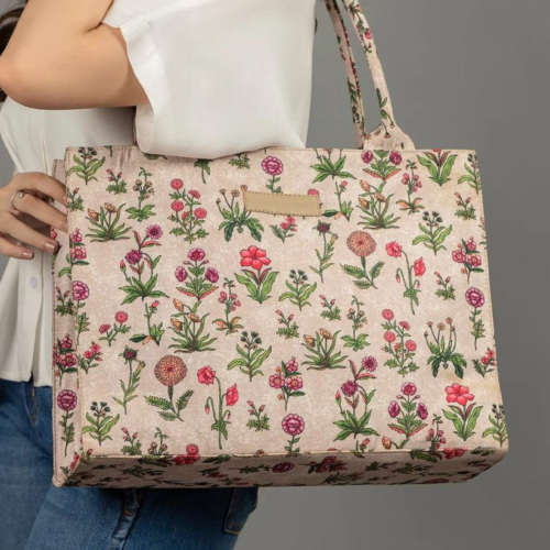 Stylish Women’s Printed Canvas Tote Bag -1pc in Beige