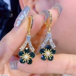 Explosive Light Luxury Fashion Green Crystal Zircon Flower Luxury High-end Western Style Exquisite All-match Ear Buckle Earrings Earrings Women